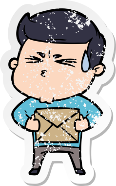 Bir insan tarafından çizilmiş terleyen bir çizgi film karakterinin sıkıntılı çıkartması.