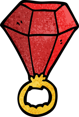 Bir insan tarafından çizilmiş kırmızı yakut bir yüzük.