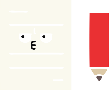 Bir insan tarafından çizilmiş bir test kağıdının düz renk retro karikatürü