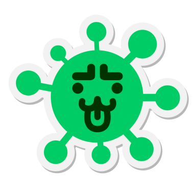 Bir insan tarafından çizilmiş sevimli büyük kaşlı hayvan virüsü etiketi.