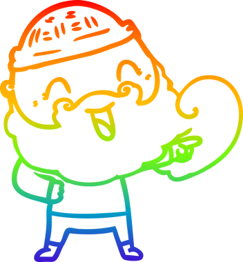 Gökkuşağı gradyan çizgisi sakallı mutlu bir adam ve bir insan tarafından çizilmiş kış şapkası.