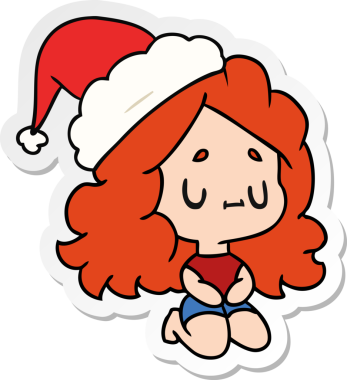 Bir insan tarafından çizilmiş Kawai kızının el çizimi Noel çıkartması.