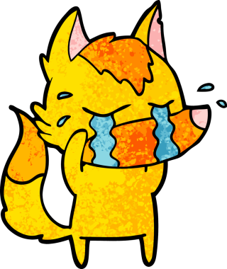 Bir insan tarafından çizilmiş üzgün küçük tilki çizgi film karakteri.