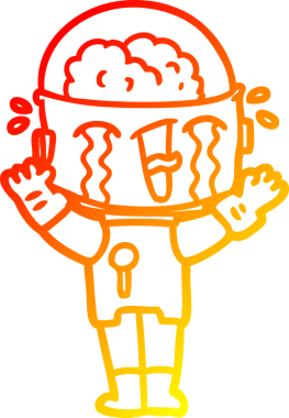 Bir insan tarafından çizilmiş, karikatür ağlayan robot çizimi.