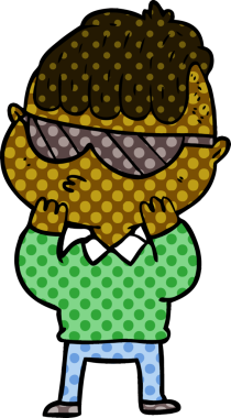 Bir insan tarafından çizilmiş güneş gözlüğü takan çizgi film çocuğu.