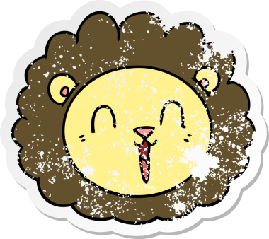 Bir insan tarafından çizilmiş aslan suratlı karikatür çıkartması.