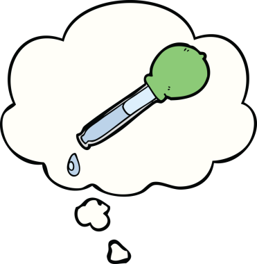 Bir insan tarafından çizilmiş düşünce baloncuklu çizgi film pipeti.