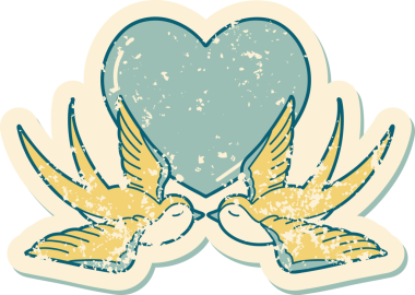 Kederli sembolik dövme stili kırlangıçlar ve bir insan tarafından çizilmiş kalp.