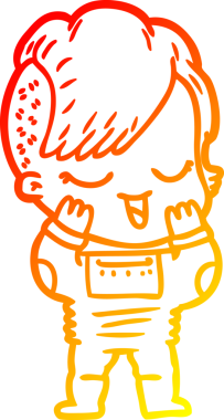 Bir insan tarafından çizilmiş uzay giysisi içinde mutlu bir çizgi film kızı çizimi.