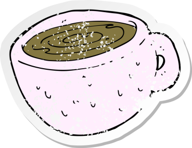 Bir insan tarafından çizilmiş karikatür kahve fincanının gerilimli yapıştırması.