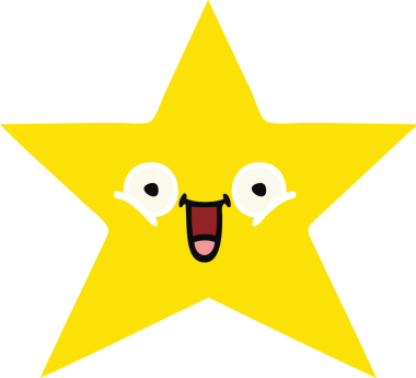 Bir insan tarafından çizilmiş altın yıldızın düz renkli retro karikatürü