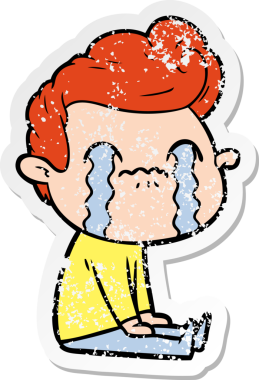 Bir insan tarafından çizilmiş ağlayan bir karikatürcünün sıkıntılı çıkartması.