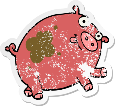 Bir insan tarafından çizilmiş bir domuzun sıkıntılı çıkartması.