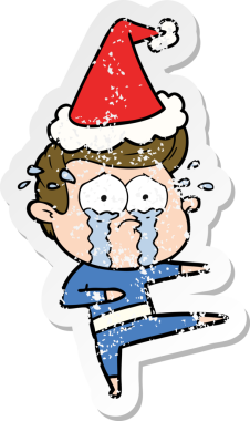 Bir insan tarafından çizilmiş Noel Baba şapkası giymiş ağlayan bir dansçının el yazısı.