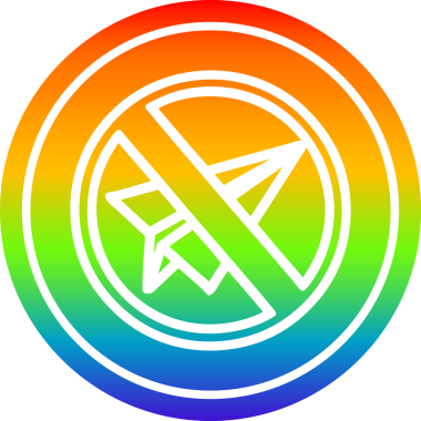 Kağıt düzlem dairesel simgeyi gökkuşağı gradyan bir insan tarafından çizilmiş şekilde yasakladı