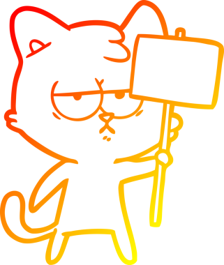 Bir insan tarafından çizilmiş tabela direğiyle sıkılmış çizgi film kedisinin sıcak çizgi çizimi