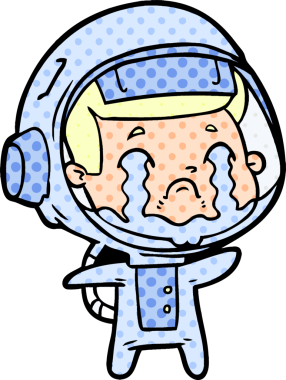 Bir insan tarafından çizilmiş ağlayan astronot çizgi filmi.