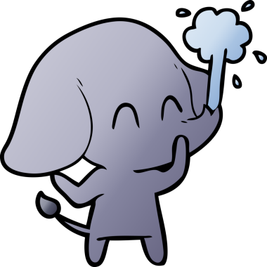 Bir insan tarafından çizilmiş su püskürten sevimli bir fil.