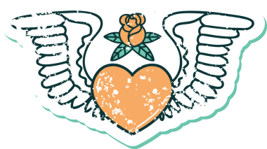 Bir insan tarafından çizilmiş kanatlı bir kalbin sembolik dövmesi.