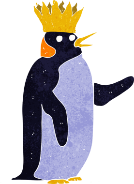 Karikatür imparatoru penguen bir insan tarafından çiziliyor.