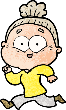 Bir insan tarafından çizilmiş mutlu yaşlı kadın çizgi filmi.