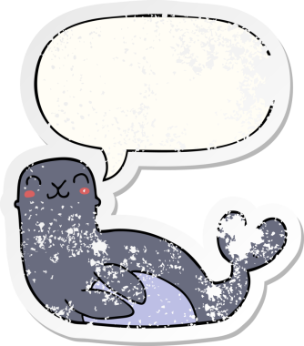 Konuşma baloncuklu karikatür mührü bir insan tarafından çizilmiş sıkıntılı eski bir çıkartma