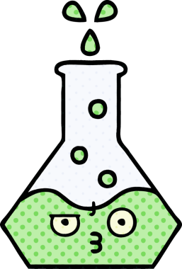 Bir insan tarafından çizilmiş bir bilim şişesi karikatürü.