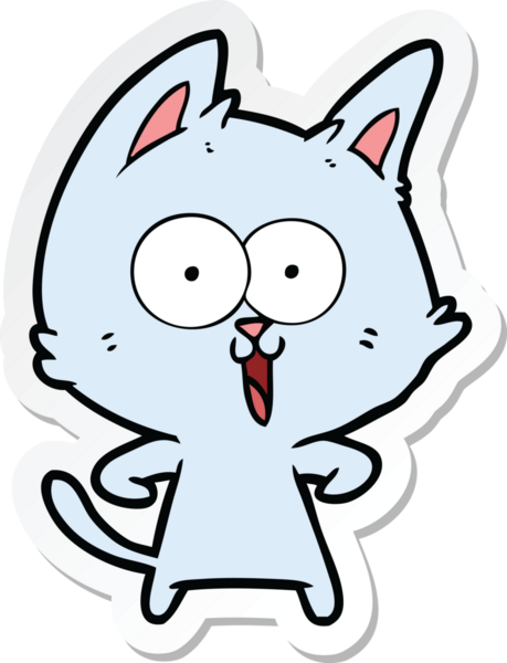 Bir insan tarafından çizilmiş komik bir çizgi film kedisinin çıkartması.