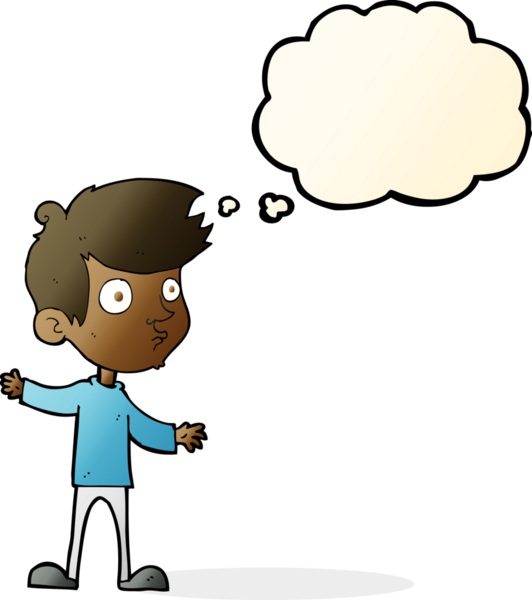 Bir insan tarafından çizilmiş düşünce baloncuğu olan meraklı çocuk.