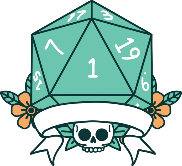 Retro Dövme Biçimi Doğal Bir d20 zar bir insan tarafından çizildi