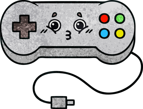 Bir insan tarafından çizilmiş bir oyun denetleyicisinin retro grunge desen çizgi filmi