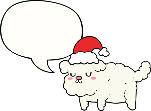 Bir insan tarafından çizilmiş konuşma balonu olan şirin bir Noel köpeği.