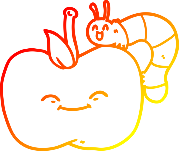 Bir insan tarafından çizilen elma ve böceğin sıcak çizgi çizimi