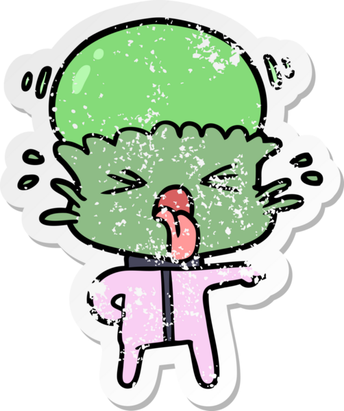 Bir insan tarafından çizilmiş garip bir uzaylı çizgi filminin sıkıntılı çıkartması.