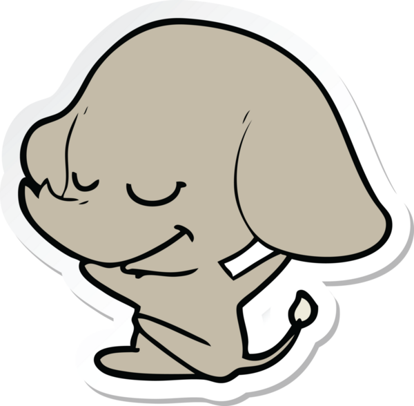 Bir insan tarafından çizilmiş gülümseyen fil çıkartması.