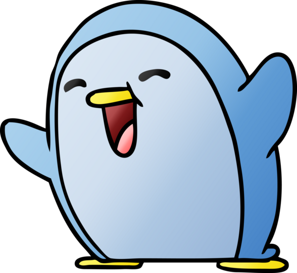 bir insan tarafından çizilmiş sevimli bir penguenin gradyan çizimi kawaii