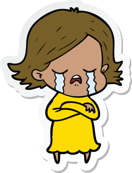 Bir insan tarafından çizilmiş ağlayan bir çizgi film kızına ait etiket.
