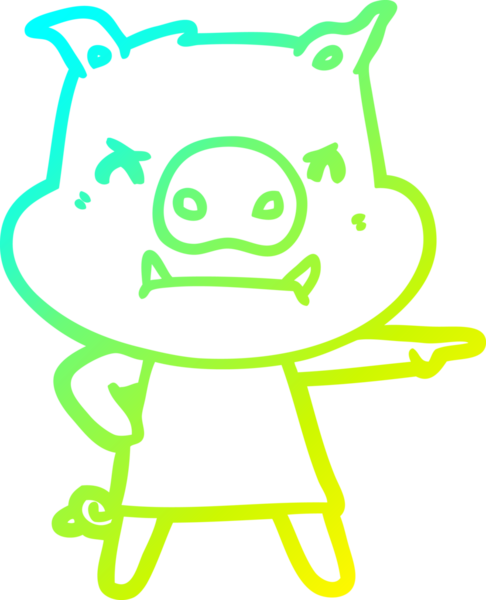 Bir insan tarafından çizilmiş, kızgın, çizgi film karakteri bir domuzun soğuk çizgi çizimi.