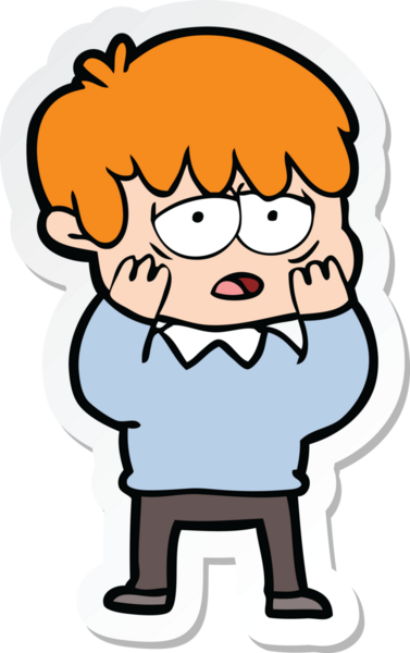 Bir insan tarafından çizilmiş bitkin bir çocuk çizgi filminin çıkartması.