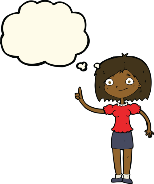 Bir insan tarafından çizilmiş düşünce baloncuğu fikri olan karikatür kadın.