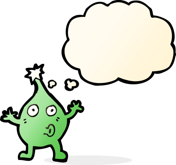 Bir insan tarafından çizilmiş düşünce kabarcığı olan komik bir çizgi film yaratığı.