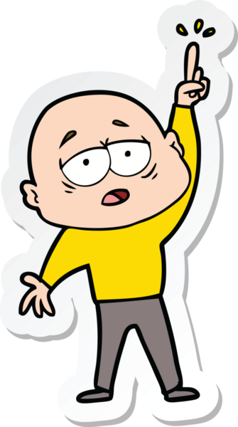 Karikatür çıkartması. Yorgun kel bir adam. Fikri bir insan tarafından çizilmiş.