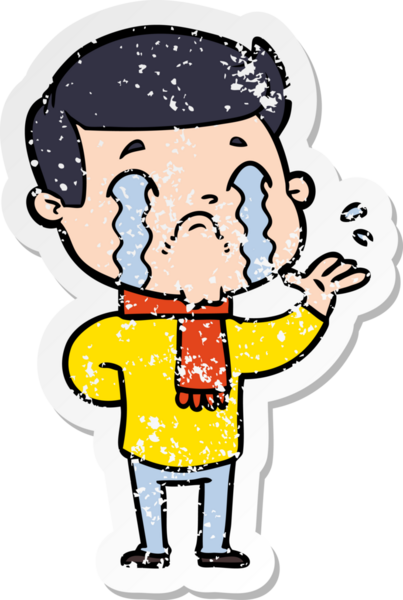 Bir insan tarafından çizilmiş ağlayan bir karikatürcünün sıkıntılı çıkartması.