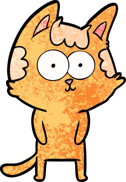 Bir insan tarafından çizilmiş mutlu çizgi film kedisi.