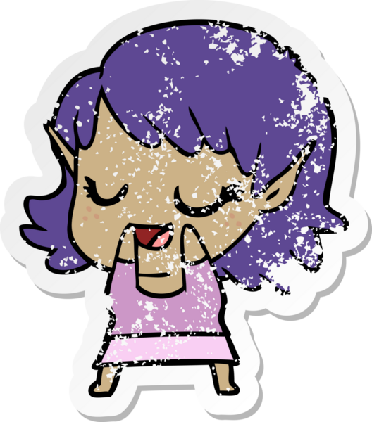 Bir insan tarafından çizilmiş mutlu bir elf kızının sıkıntılı çıkartması.