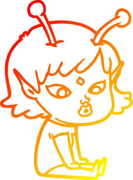 Bir insan tarafından çizilmiş güzel bir uzaylı kız çizgi çizimi.