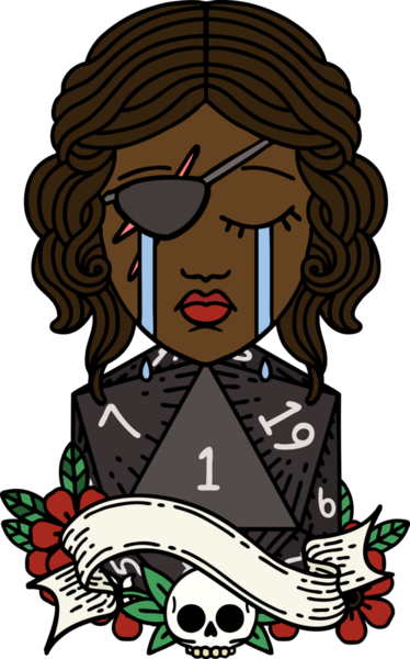 Retro Dövme Tarzı Ağlayan İnsan Haydut Doğal bir d20 ruloyla Bir insan tarafından çizilmiş