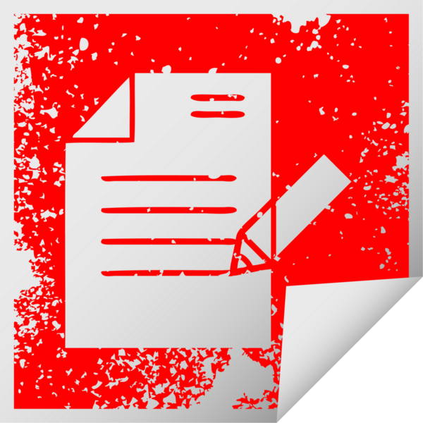 Bir insan tarafından çizilmiş bir belgeyi yazmanın sıkıntılı kare soyma etiketi sembolü