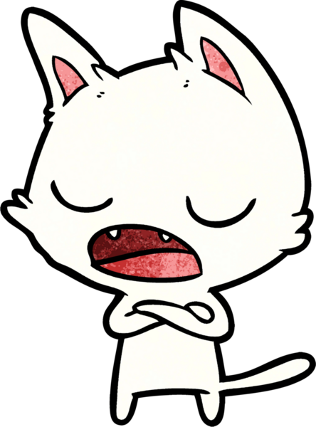 Bir insan tarafından çizilmiş konuşan kedi çizgi filmi.