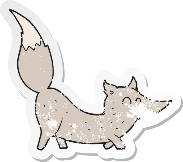 Bir insan tarafından çizilmiş küçük bir kurdun gerilmiş çıkartması.